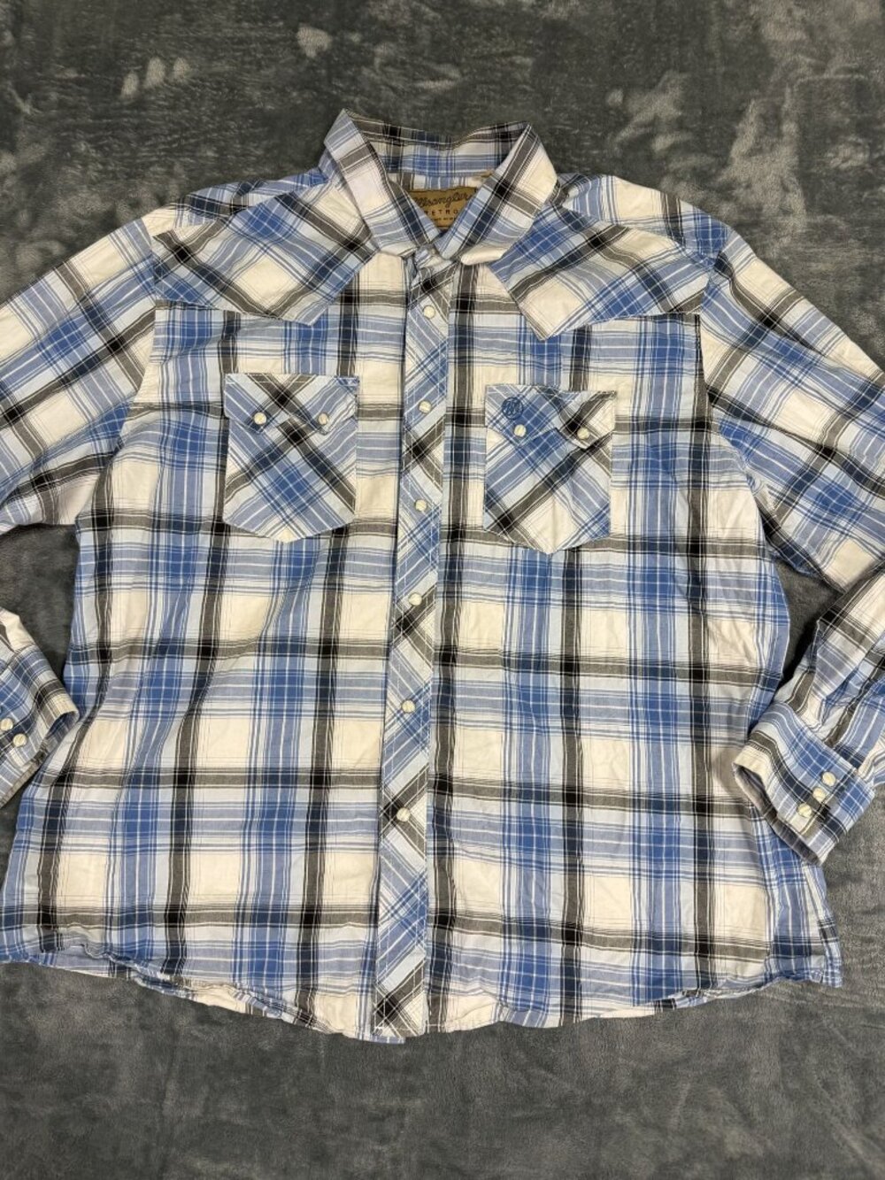Wrangler Retro Mens Blue White Black Plaid Western Long Sleeve Snap Shirt XXL